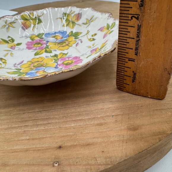 James Kent LTD Longton Made In England, #3091 Floral Trinket Dish 5" Gold Rim - Picture 9 of 9